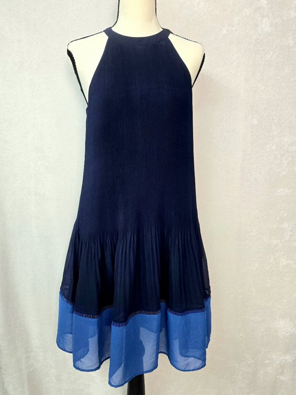H&M NWT Navy Blue Pleated Halter Dress Colorblock Y2K 90s Style Mini Coquette